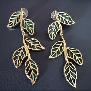 Elegant Gold and Green Leaf Earrings